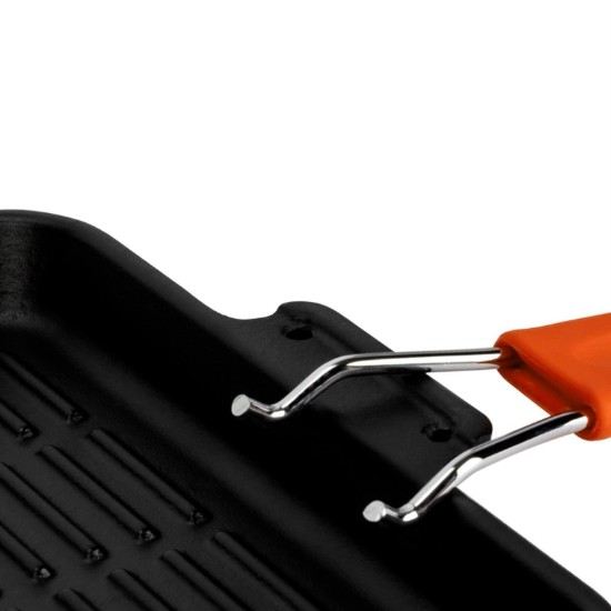 Grelha quadrada de ferro fundido, 24 x 24 cm, com cabo laranja - LAVA