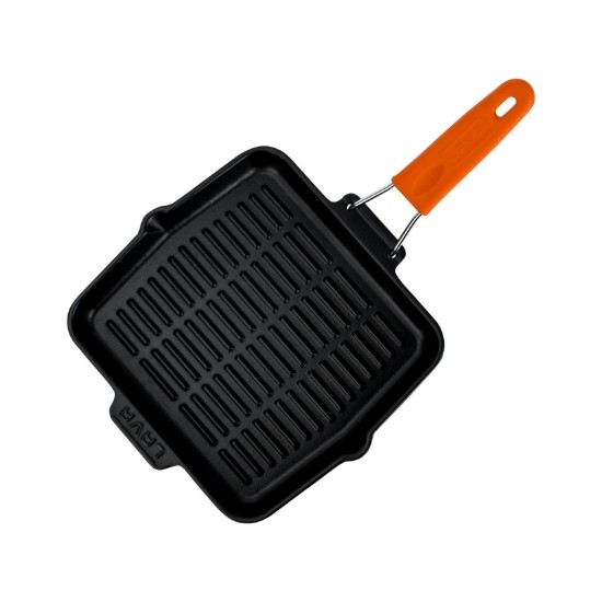 Grill pan, square, 24 x 24 cm, orange handle - LAVA brand