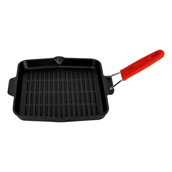 Pan grill cearnach, 24 x 24 cm, láimhseáil dearg - branda LAVA