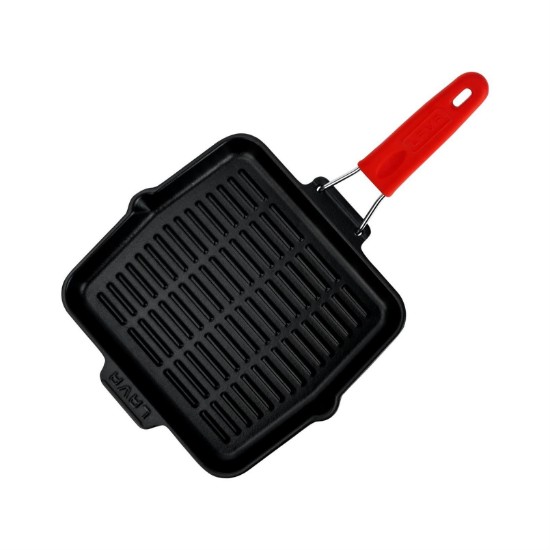 Poêle à griller carrée, 24 x 24 cm, manche rouge - Marque LAVA