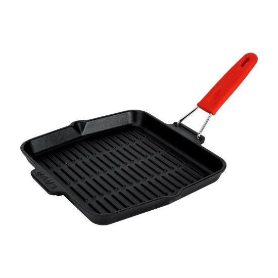 Square grill pan, 24 x 24 cm, red handle - LAVA brand