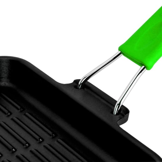 Grelha quadrada de ferro fundido, 24 x 24 cm, cabo verde - LAVA