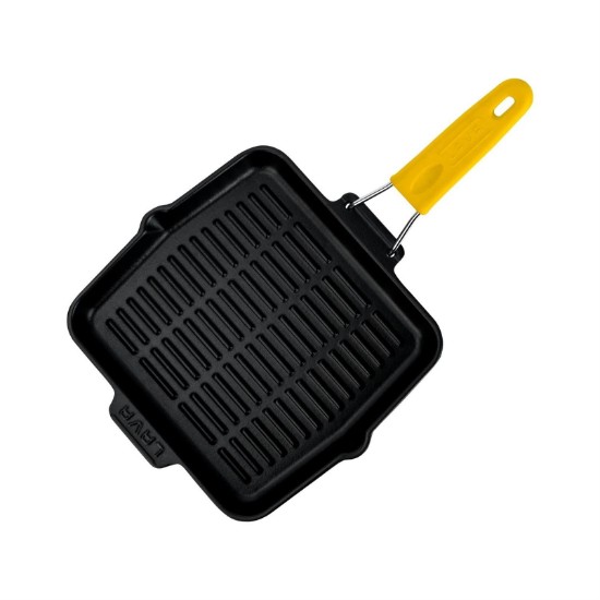 Grill pan, square, 24 x 24 cm, yellow handle - LAVA brand