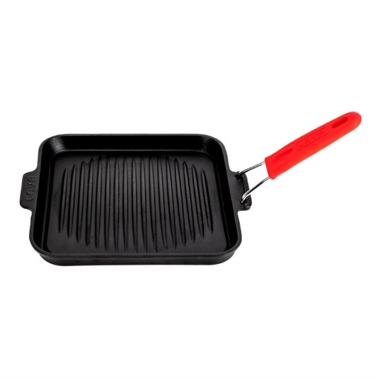 Pan grill cearnach, 24 x 24 cm, láimhseáil dearg - branda LAVA