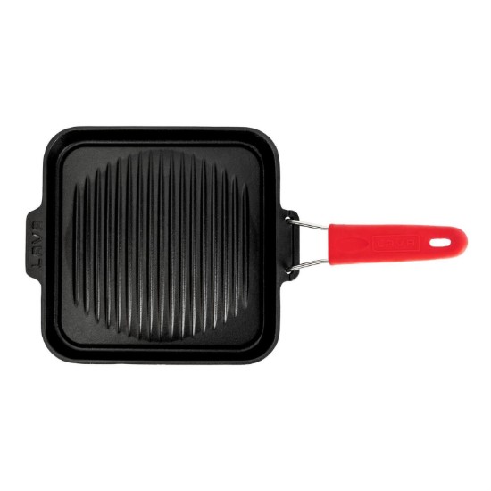 Square grill pan, 24 x 24 cm, red handle - LAVA brand