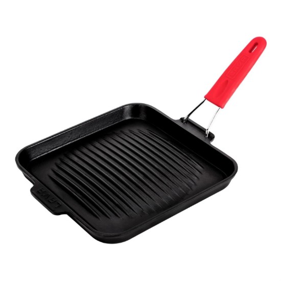 Square grill pan, 24 x 24 cm, red handle - LAVA brand