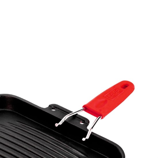 Szögletes grillserpenyő, 24 x 24 cm, piros fogantyú - LAVA márka