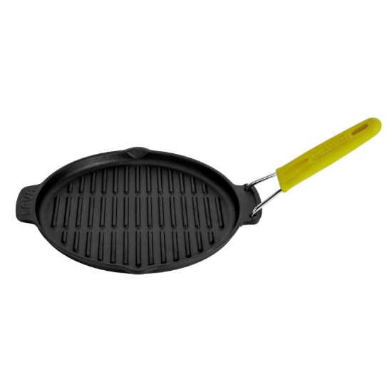 Okrągła patelnia grillowa, 23 cm, żółty uchwyt - marka LAVA