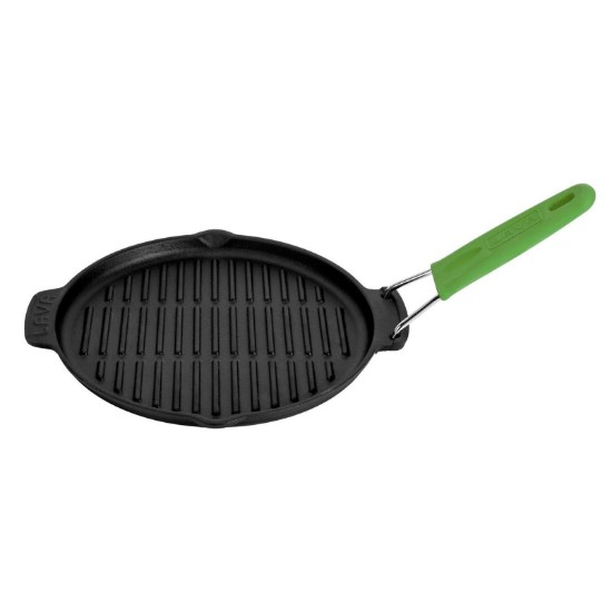 Poêle à griller, ronde, 23 cm, manche vert - Marque LAVA