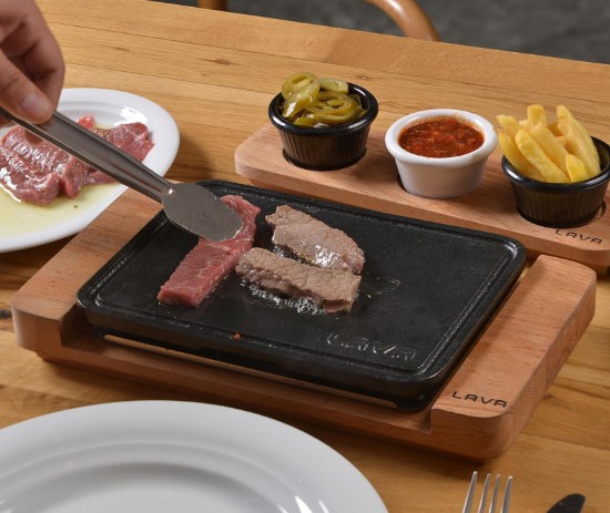 Hotplate tal-ħadid fondut, 22x16 cm, bi stand tal-injam u bażi tal-istainless steel - marka LAVA