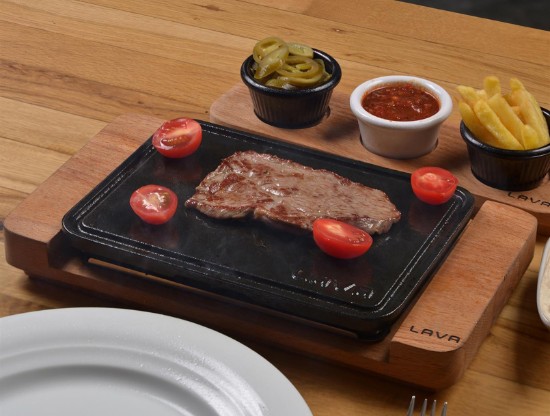 Hotplate tal-ħadid fondut, 22x16 cm, bi stand tal-injam u bażi tal-istainless steel - marka LAVA