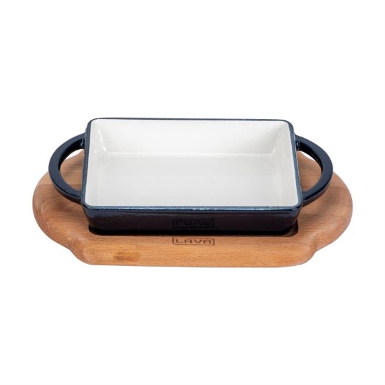 Cast iron dish, 12 x 15 cm, with wooden stand, blue - LAVA brand