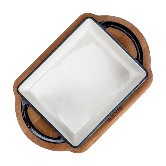 Cast iron dish, 12 x 15 cm, with wooden stand, blue - LAVA brand