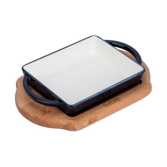 Cast iron dish, 12 x 15 cm, with wooden stand, blue - LAVA brand