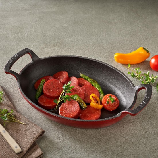 Ovale Gusseiserne Schale, 19 x 14 cm, mit Holzständer - Marke LAVA