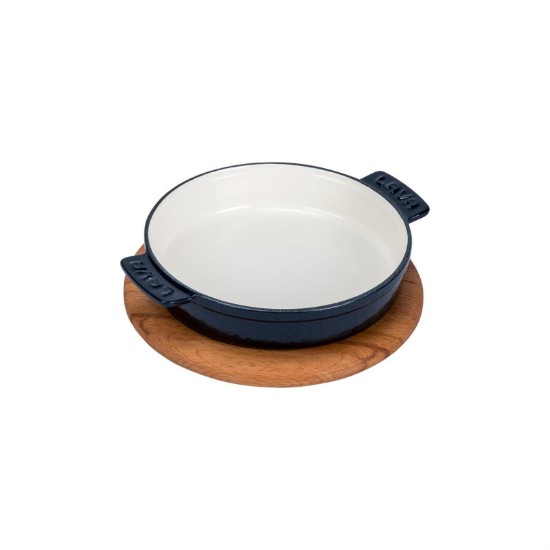 Saucepan, cast iron, 11 cm, with wooden stand, blue - LAVA