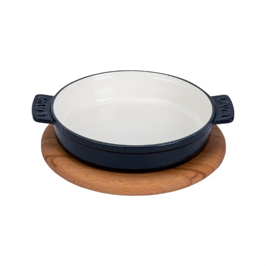 Saucepan, ħadid fondut, 14 cm, bi stand tal-injam, blu - LAVA