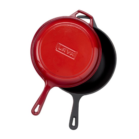 Combo set consisting in frying pan and lid, 26cm, cast iron, Red - LAVA brand