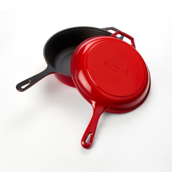 Combo set consisting in frying pan and lid, 26cm, cast iron, Red - LAVA brand
