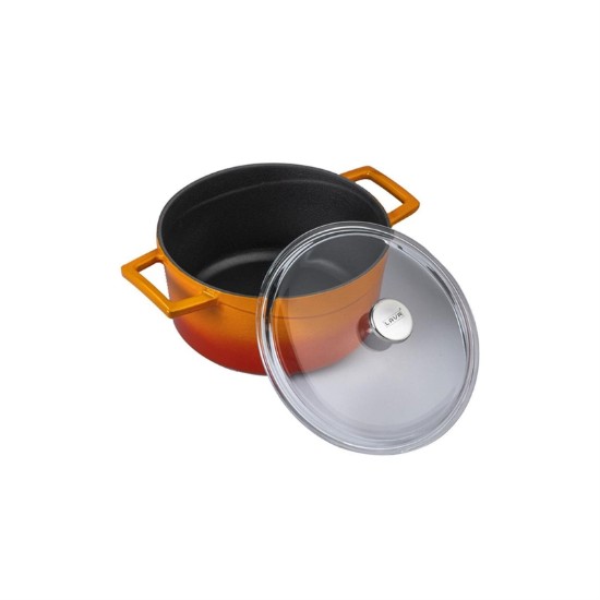 Saucepan, cast iron, 20 cm, "Glaze" range, orange color - LAVA brand