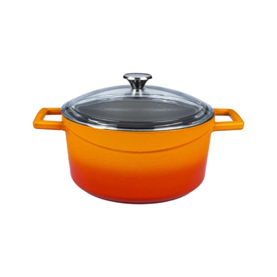 Saucepan, cast iron, 24 cm, "Glaze" range,  orange color - LAVA brand