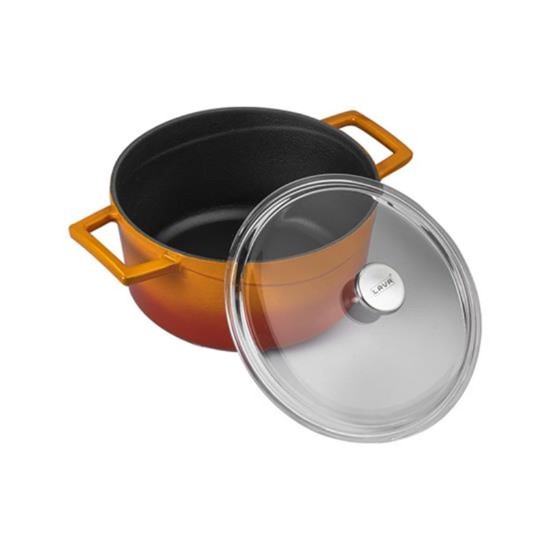 Saucepan, cast iron, 24 cm, "Glaze" range,  orange color - LAVA brand