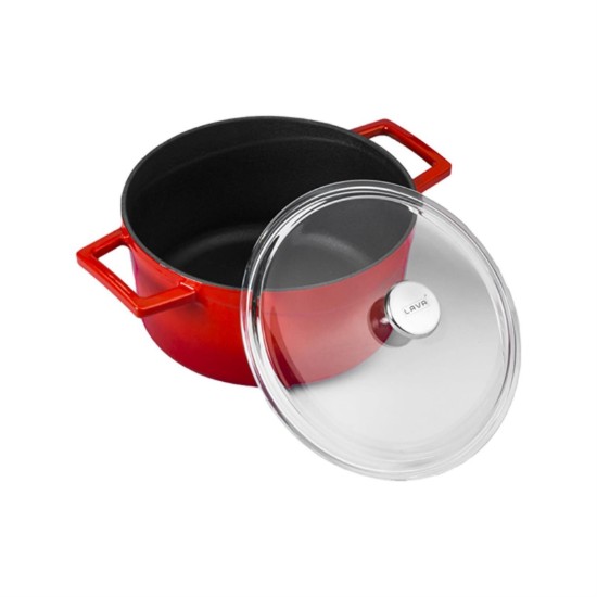 Saucepan, cast iron, 24 cm, "Glaze" range, red - LAVA brand