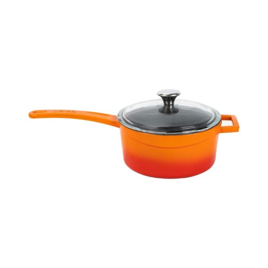 Cast iron saucepan with handle, 16 cm, orange color, "Glaze" range - LAVA brand