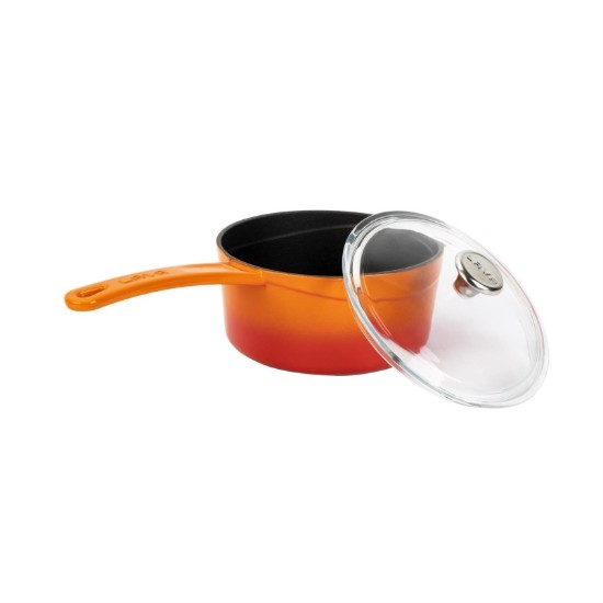 Cast iron saucepan with handle, 16 cm, orange color, "Glaze" range - LAVA brand