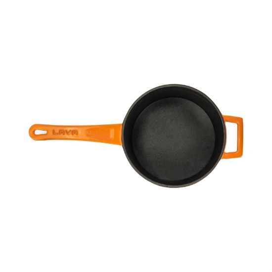 Gjutjärnskastrull med handtag, 16 cm, orange färg, sortiment "Glaze" - LAVA märke