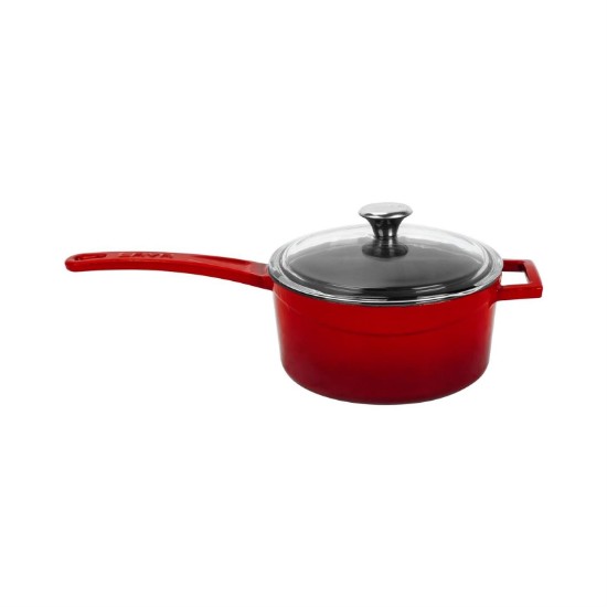 Saucepan with lid, cast iron, 16 cm, "Glaze" range, red - LAVA brand