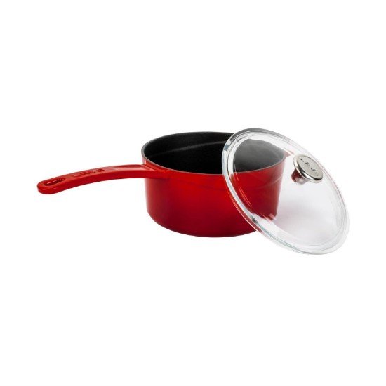 Saucepan with lid, cast iron, 16 cm, "Glaze" range, red - LAVA brand