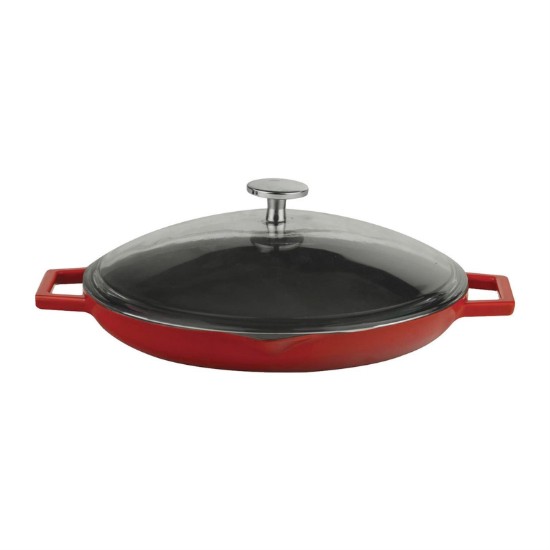 Cast iron frying pan with lid, 26 cm, "Glaze" range, red - LAVA brand