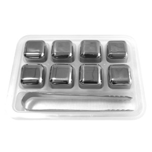 Set mit 8 Würfeln zum Kühlen von Getränken und Zangen, Edelstahl – Zokura