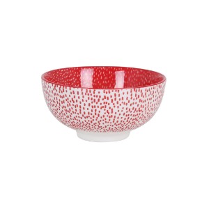 Japanese bowl, porcelain, 15.5cm, "Hana", White/Red - La Mediterranea