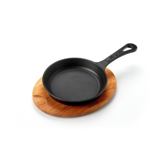 Frying pan, cast iron, 16 cm, with wooden stand - LAVA brand