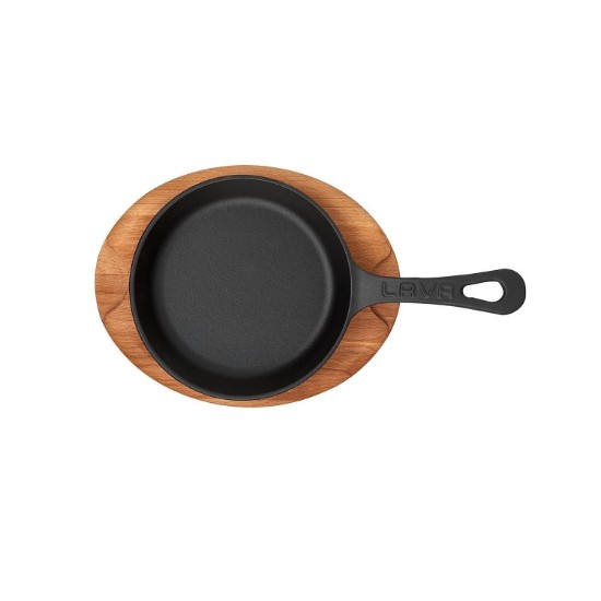 Frying pan, cast iron, 16 cm, with wooden stand - LAVA brand