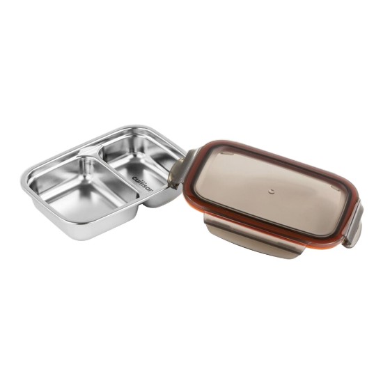 Conteneur alimentaire rectangulaire, compartimenté, inox, 370 ml, gamme "TO GO" - Cuitisan