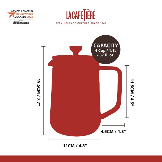 Infuser teapot, borosilicate glass, 1.1L - La Cafetière
