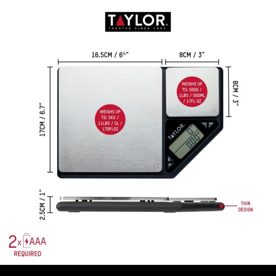 Bilancia da cucina doppia, 27 x 18,5 cm - Taylor Pro