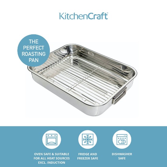 Roasting dish, stainless steel, 43 x 31cm - Kitchen Craft 