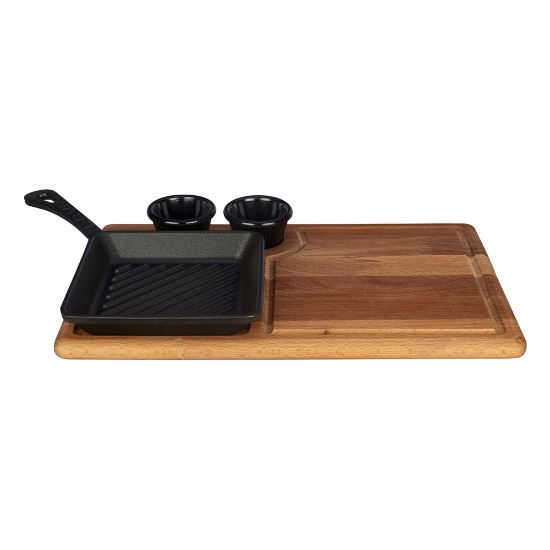 Set tigaie grill fonta, 16 x 16 cm si suport servire  - LAVA