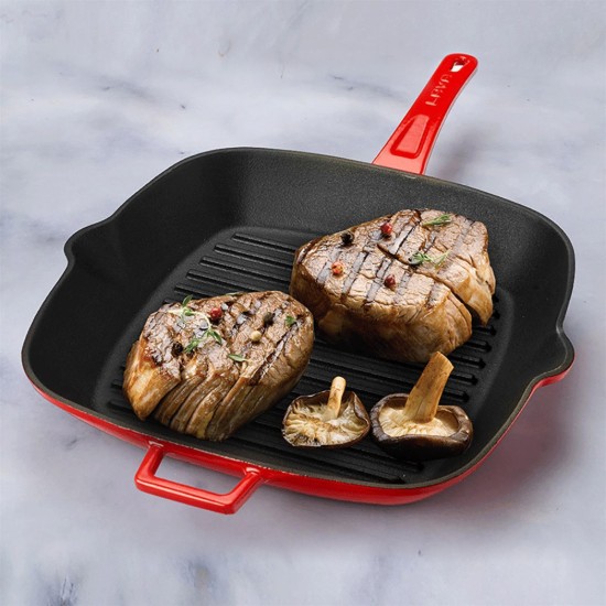 Quadratische Grillpfanne, 28 x 28 cm, rot - Marke LAVA