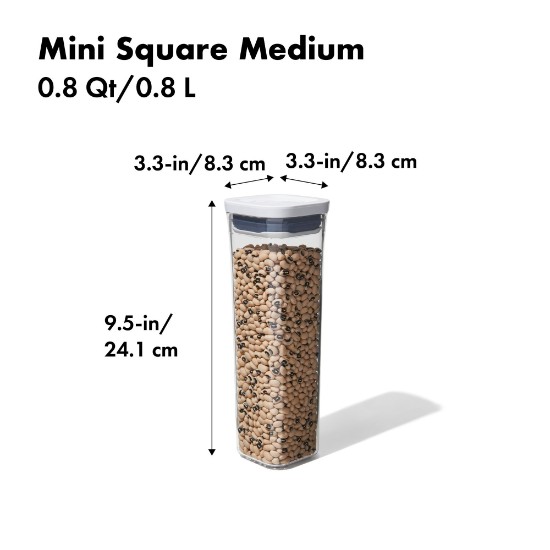 Firkantet madbeholder, plastik, 8 x 8 x 24 cm, 0,8 L - OXO