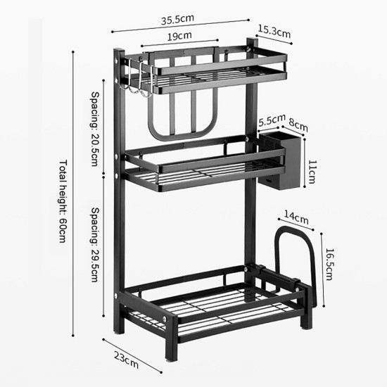 Spice rack, carbon steel, 35.5 x 23 x 60 cm - Zokura