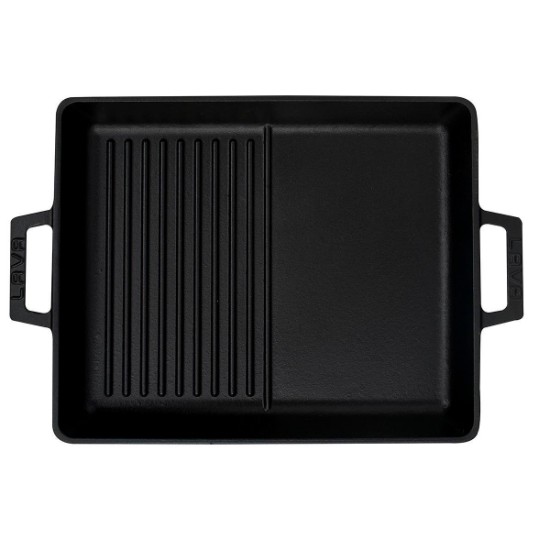 Dual tray with grill griddles and flat surface, 26 x 32 cm, LAVA