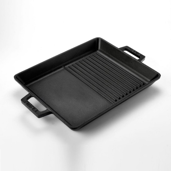 Dual tray with grill griddles and flat surface, 26 x 32 cm, LAVA