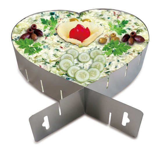Ρυθμιζόμενη φόρμα για κέικ, σε σχήμα καρδιάς, από ανοξείδωτο ατσάλι, 15/28x5 cm - Zokura