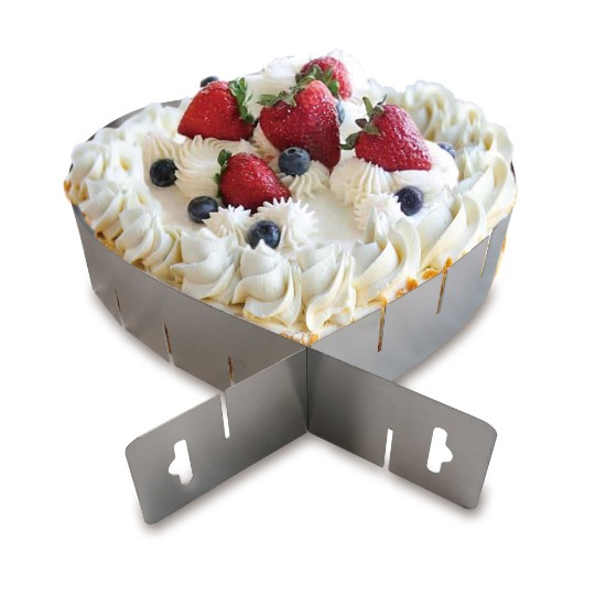 Adjustable cake mould, heart-shaped, stainless steel, 15/28x5cm - Zokura