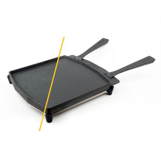 Two-sided cast iron hotplate/grill, with rack, 34.6 x 31.8 cm - Ooni